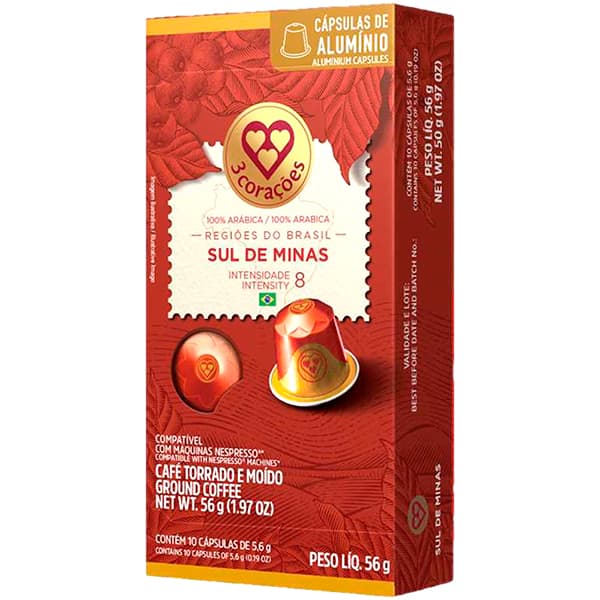 Cápsula de café Compatível Nespresso, 3 Corações, Sul de Minas, Três Corações - CX 10 UN