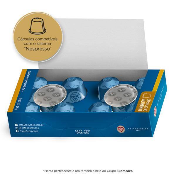 Cápsula de café Compatível com Nespresso, Descafeinado, Três Corações - CX 10 UN