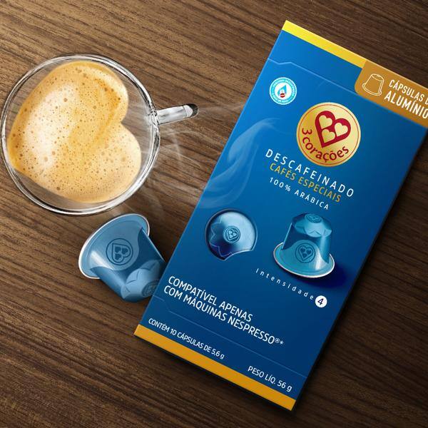Cápsula de café Compatível com Nespresso, Descafeinado, Três Corações - CX 10 UN