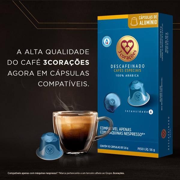 Cápsula de café Compatível com Nespresso, Descafeinado, Três Corações - CX 10 UN