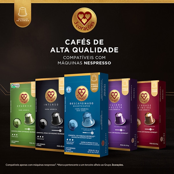 Cápsula de café Compatível com Nespresso, 3 Corações, Expresso orgânico, Três Corações - PT 10 UN