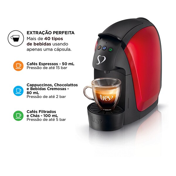 Cafeteira Luna para Expresso e Multibebidas, 220v, Vermelha, 20911388, Três Corações - CX 1 UN