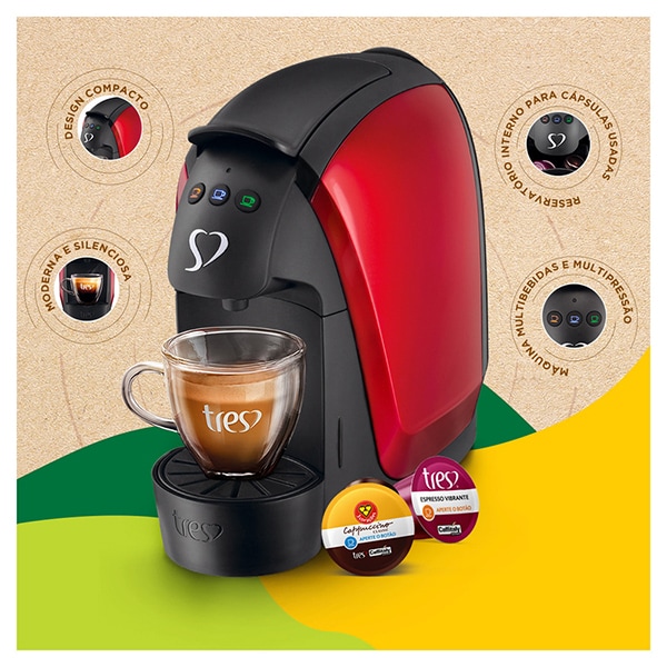 Cafeteira Luna para Expresso e Multibebidas, 127v, Vermelha, 20911389, Três Corações - CX 1 UN