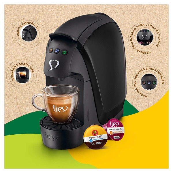 Cafeteira Luna para Expresso e Multibebidas, 220v, Preta, 20911390, Três Corações - CX 1 UN