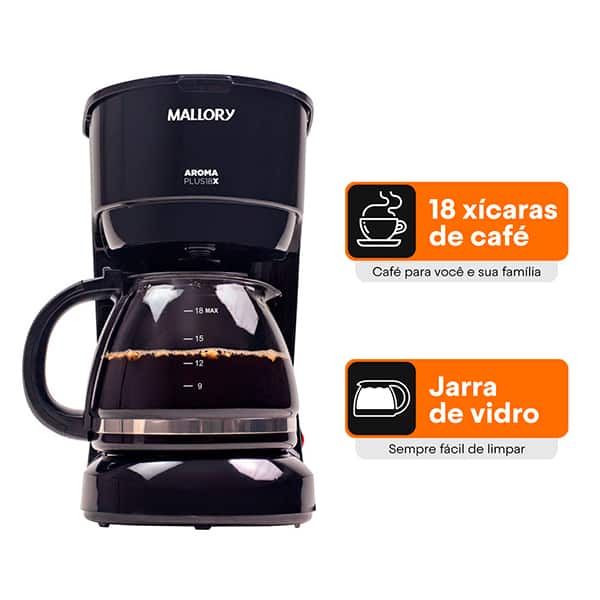 Cafeteira elétrica Aroma Plus 18x, 127V, Capacidade 750 ml, B92000691, Mallory - CX 1 UN