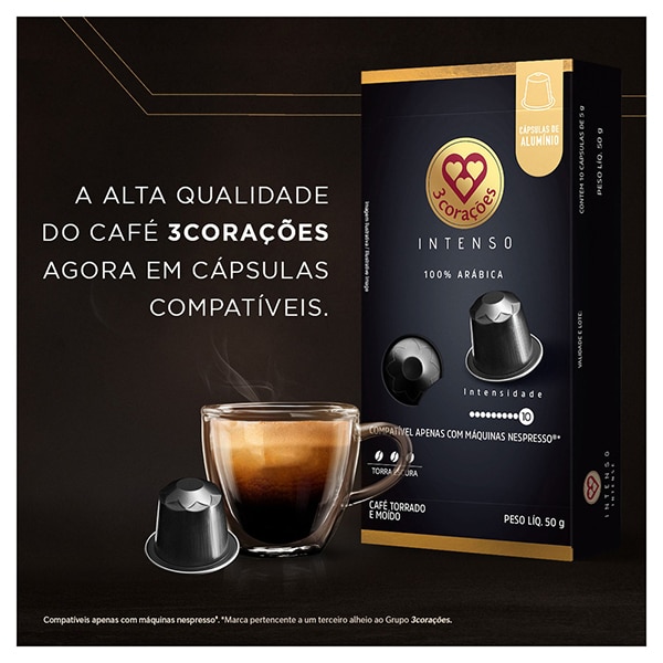 Cápsula de café Compatível Nespresso, 3 Corações, Intenso, Três Corações - CX 10 UN