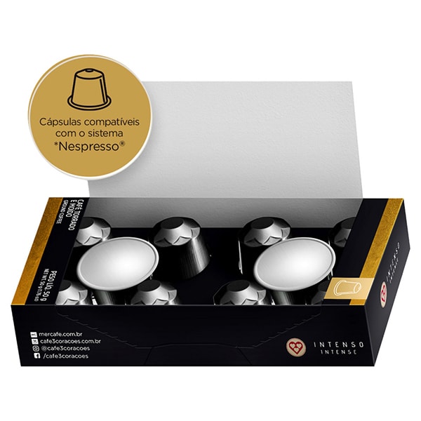 Cápsula de café Compatível Nespresso, 3 Corações, Intenso, Três Corações - CX 10 UN