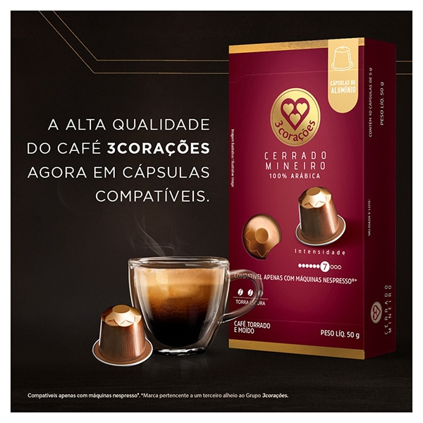 Cápsula de café Compatível Nespresso, 3 Corações, Cerrado Mineiro, Três Corações - CX 10 UN