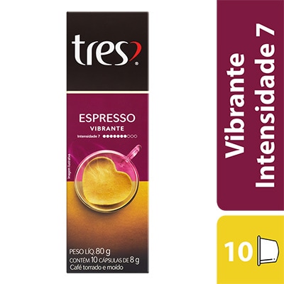 Cápsula de Café Espresso Vibrante, Compatível com Cafeteira Tres, 3 Tres corações - CX 10 UN