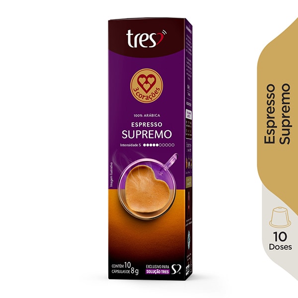 Cápsula de Café Espresso Supremo, Compatível com Cafeteira Tres, 3 Tres corações - CX 10 UN