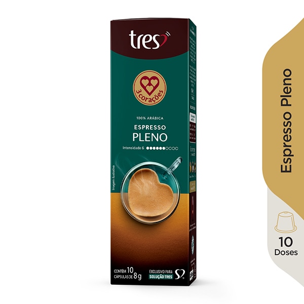 Cápsula de Café Espresso Pleno, Compatível com Cafeteira Tres, 3 Tres corações - CX 10 UN