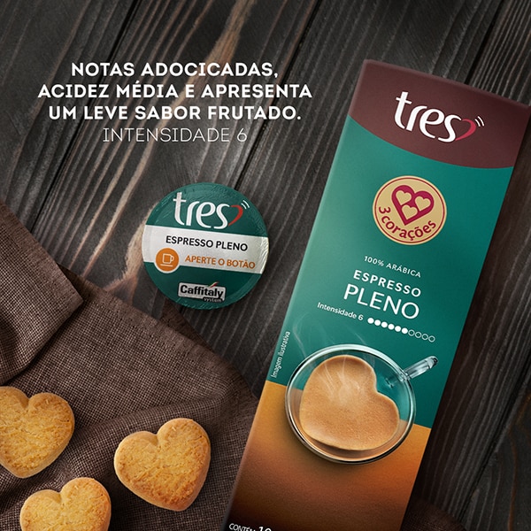 Cápsula de Café Espresso Pleno, Compatível com Cafeteira Tres, 3 Tres corações - CX 10 UN