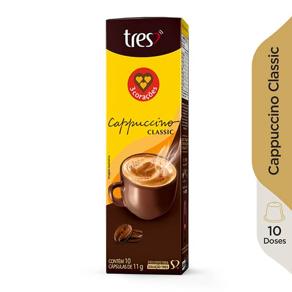 Cápsula de Cappuccino Classic, Compatível com Cafeteira Tres, 3 Três corações - CX 10 UN