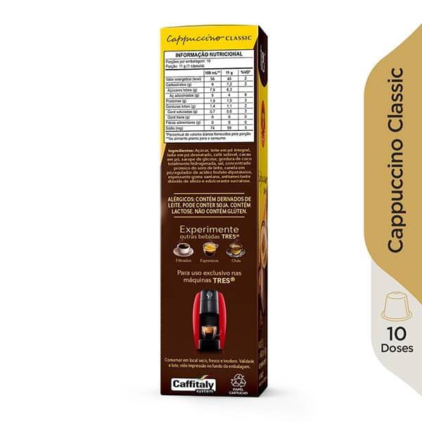 Cápsula de Cappuccino Classic, Compatível com Cafeteira Tres, 3 Três corações - CX 10 UN