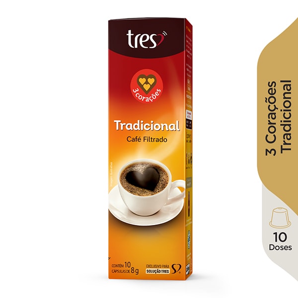 Cápsula de Café Filtrado Clássico, Compatível com Cafeteira Tres, 3 corações - CX 10 UN