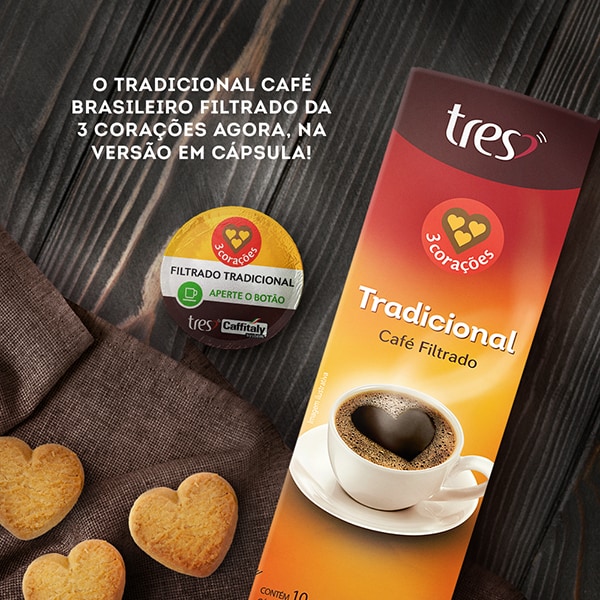 Cápsula de Café Filtrado Clássico, Compatível com Cafeteira Tres, 3 corações - CX 10 UN