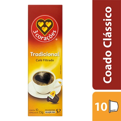 Cápsula de Café Filtrado Clássico, Compatível com Cafeteira Tres, 3 corações - CX 10 UN