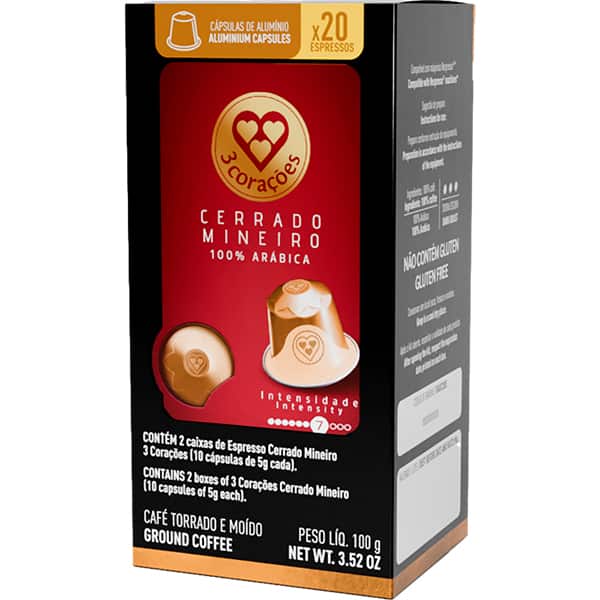 Cápsula de café Compatível Nespresso, 3 Corações, Cerrado Mineiro, Três Corações - CX 20 UN Cápsula de café Compatível Nespresso, 3 Corações, Cerrado Mineiro, Três Corações - CX 20 UN