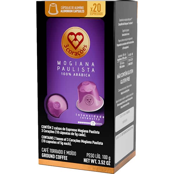 Cápsula de café Compatível Nespresso, 3 Corações, Mogiana Paulista, Três Corações - CX 20 UN Cápsula de café Compatível Nespresso, 3 Corações, Mogiana Paulista, Três Corações - CX 20 UN