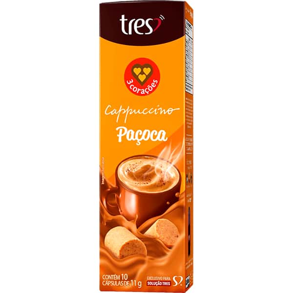 Cápsula de Cappuccino paçoca lovers, Compatível com Cafeteira Tres, 3 corações - CX 10 UN