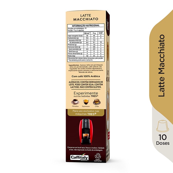 Cápsula de Latte Macchiato, Compatível com Cafeteira Tres, 3 corações - CX 10 UN