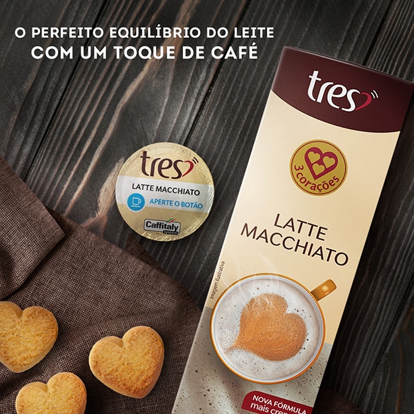 Cápsula de Latte Macchiato, Compatível com Cafeteira Tres, 3 corações - CX 10 UN