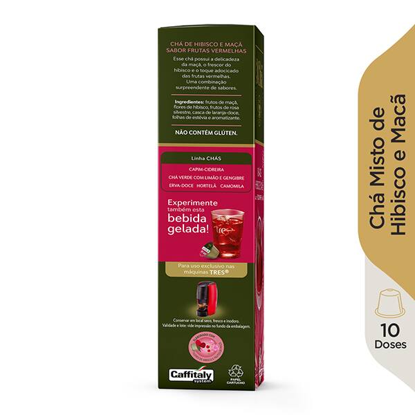 Cápsula de chá misto, Hibisco e maçã, Compatível com Cafeteira Tres, 3 corações - CX 10 UN