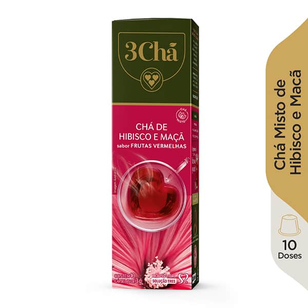 Cápsula de chá misto, Hibisco e maçã, Compatível com Cafeteira Tres, 3 corações - CX 10 UN