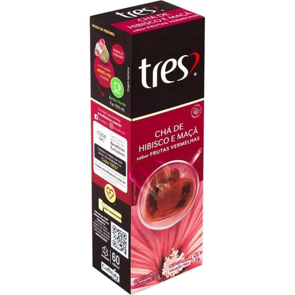 Cápsula de chá misto, Hibisco e maçã, Compatível com Cafeteira Tres, 3 corações - CX 10 UN