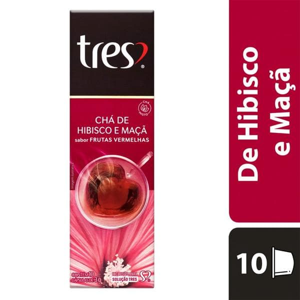 Cápsula de chá misto, Hibisco e maçã, Compatível com Cafeteira Tres, 3 corações - CX 10 UN