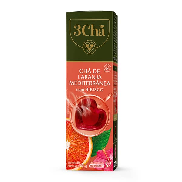 Cápsula de chá, Laranja mediterrânea com hibisco, Compatível com Cafeteira Tres, 3 corações - CX 10 UN