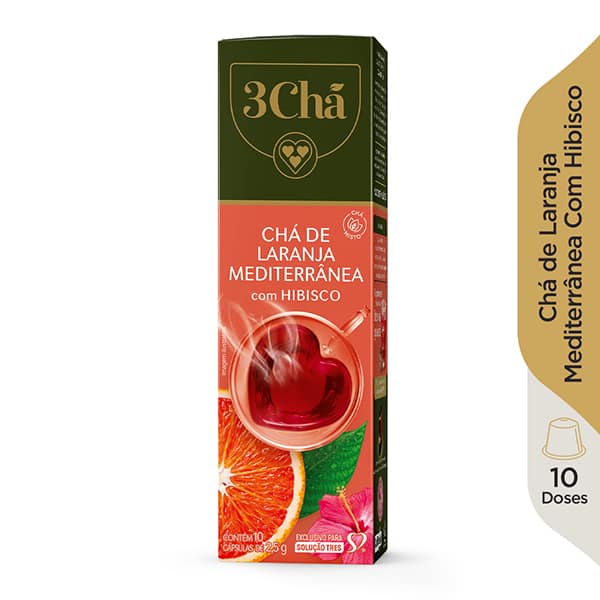 Cápsula de chá, Laranja mediterrânea com hibisco, Compatível com Cafeteira Tres, 3 corações - CX 10 UN