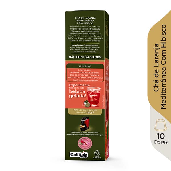 Cápsula de chá, Laranja mediterrânea com hibisco, Compatível com Cafeteira Tres, 3 corações - CX 10 UN