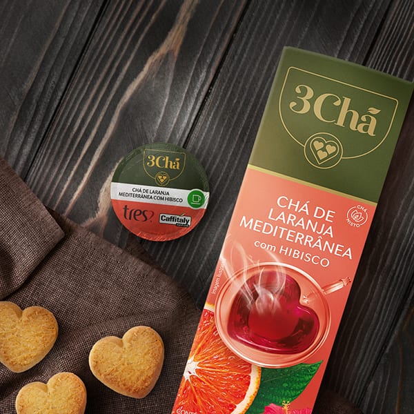 Cápsula de chá, Laranja mediterrânea com hibisco, Compatível com Cafeteira Tres, 3 corações - CX 10 UN