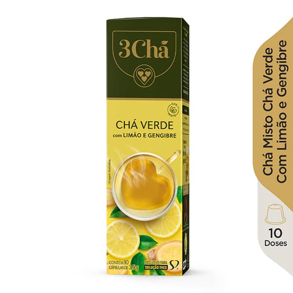 Cápsula de chá, Chá verde com limão e gengibre, Compatível com Cafeteira Tres, 3 corações - CX 10 UN