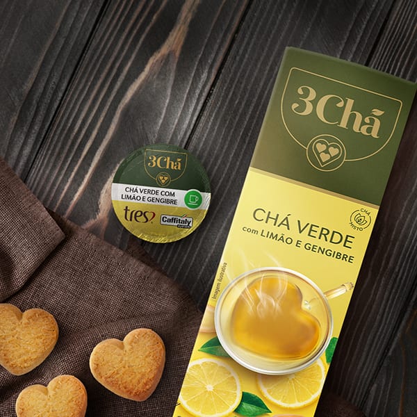 Cápsula de chá, Chá verde com limão e gengibre, Compatível com Cafeteira Tres, 3 corações - CX 10 UN