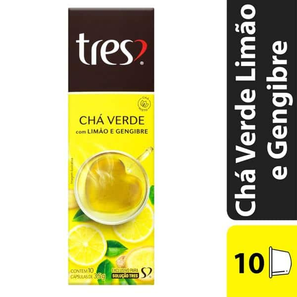 Cápsula de chá, Chá verde com limão e gengibre, Compatível com Cafeteira Tres, 3 corações - CX 10 UN