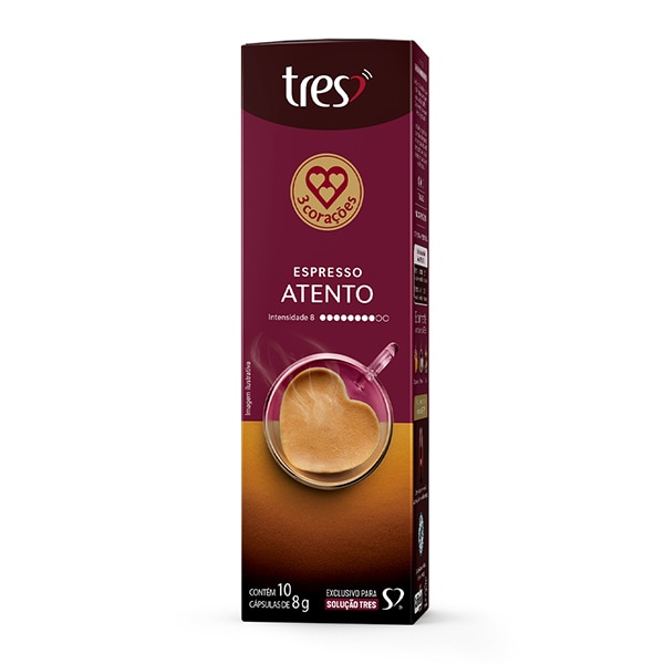 Cápsulas de Café Espresso Atento, Compatível com Cafeteira Tres, 3 corações - CX 10 UN