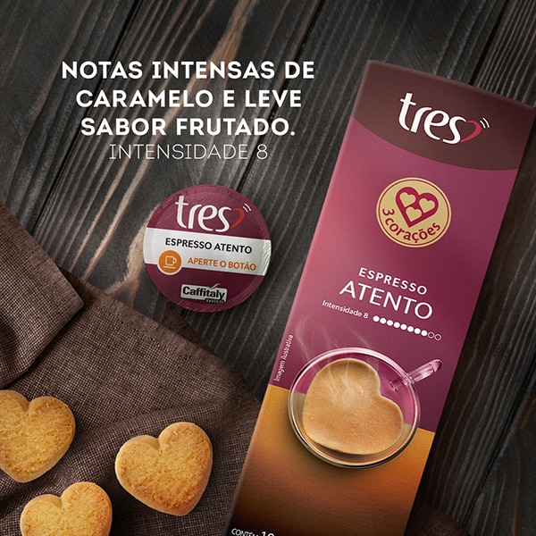 Cápsulas de Café Espresso Atento, Compatível com Cafeteira Tres, 3 corações - CX 10 UN