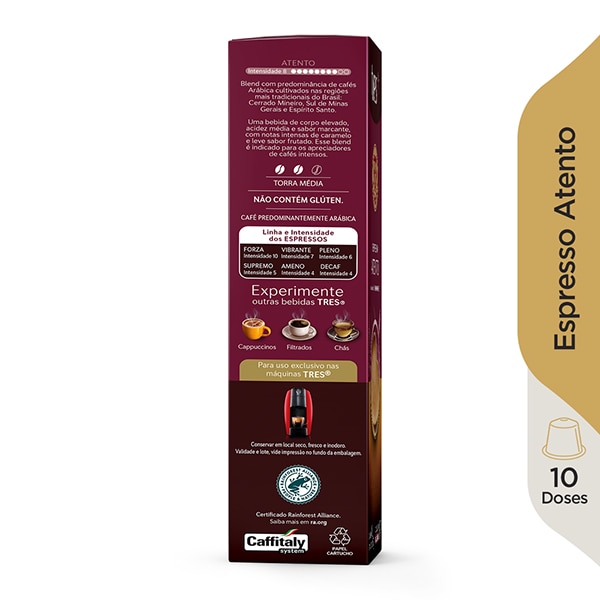 Cápsulas de Café Espresso Atento, Compatível com Cafeteira Tres, 3 corações - CX 10 UN