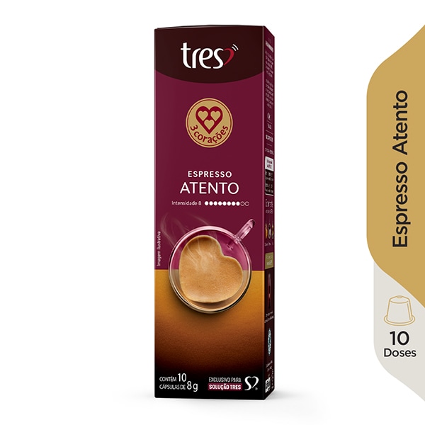 Cápsulas de Café Espresso Atento, Compatível com Cafeteira Tres, 3 corações - CX 10 UN