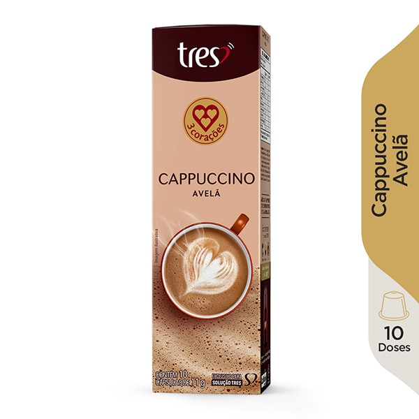 Cápsula de cappuccino Avelã, Compatível com Cafeteira Tres, 3 corações - CX 10 UN