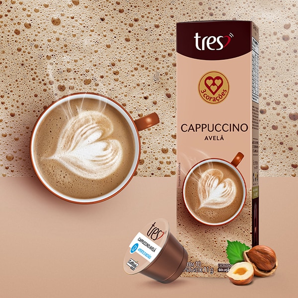 Cápsula de cappuccino Avelã, Compatível com Cafeteira Tres, 3 corações - CX 10 UN