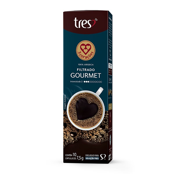 Cápsula de café gourmet, Coado, Compatível com Cafeteira Tres, 3 corações - CX 10 UN