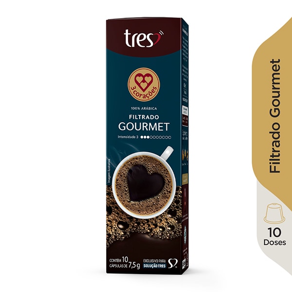 Cápsula de café gourmet, Coado, Compatível com Cafeteira Tres, 3 corações - CX 10 UN