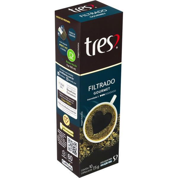 Cápsula de café gourmet, Coado, Compatível com Cafeteira Tres, 3 corações - CX 10 UN