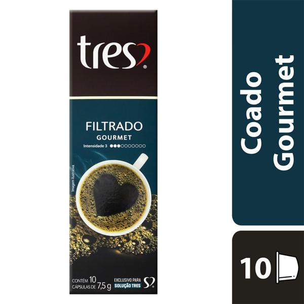 Cápsula de café gourmet, Coado, Compatível com Cafeteira Tres, 3 corações - CX 10 UN