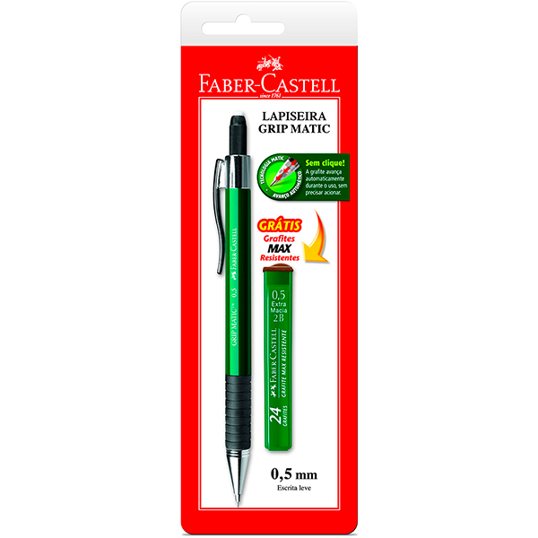 Lapiseira Grip Matic Cores Sortidas 0.5mm + 1 Tubo de Grafite Faber-Castell - BT 1 UN Lapiseira Grip Matic Cores Sortidas 0.5mm + 1 Tubo de Grafite Faber-Castell - BT 1 UN