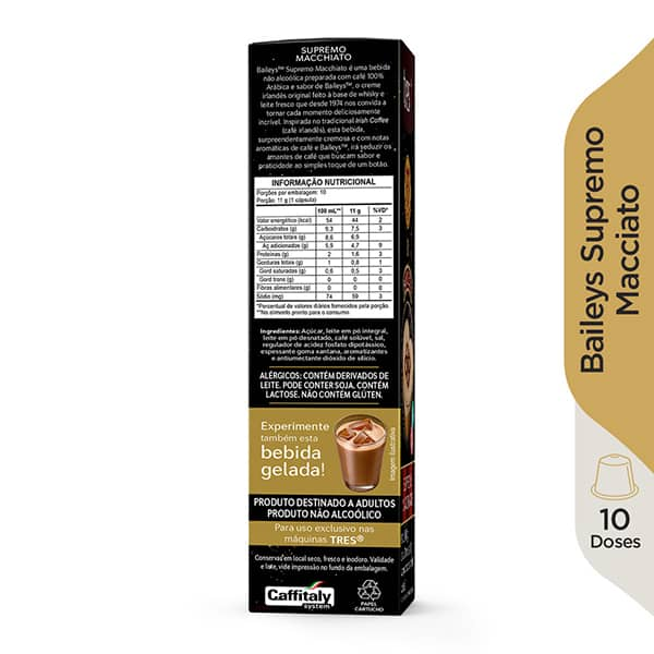 Cápsula Baileys Supremo Macchiato, Compatível com Cafeteira Tres, 3 corações - CX 10 UN