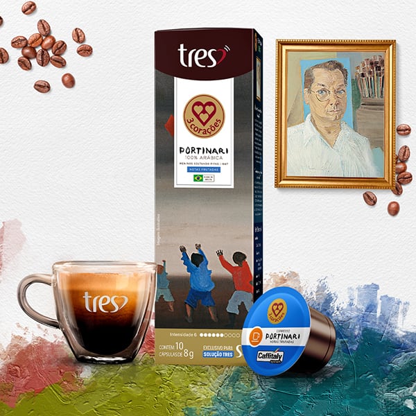 Cápsula de café expresso, Portinari meninos soltando pipas, Compatível com Cafeteira Tres, 3 corações - CX 10 UN